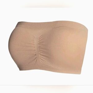 Plus Size Solid Wireless Strapless Knitted Bandeau Bra Nude